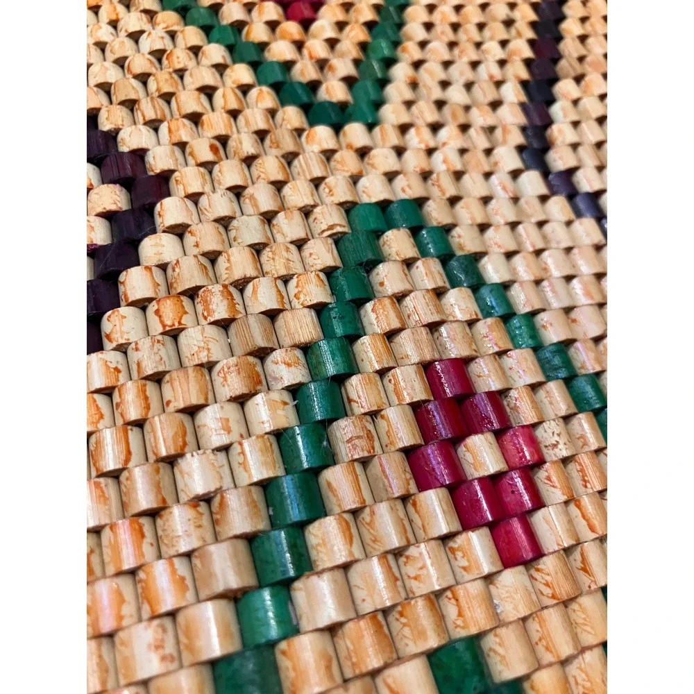 Wooden Bead Trivets Set of 2 Tan Green Geometric Vintage